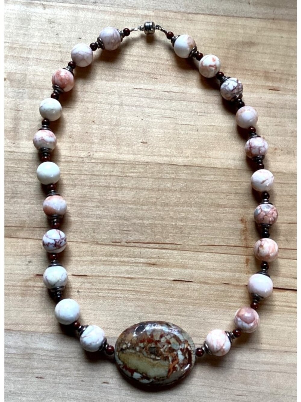 Chunky Natural Jasper Beaded Necklace in Earthy Tones Artisan Boho